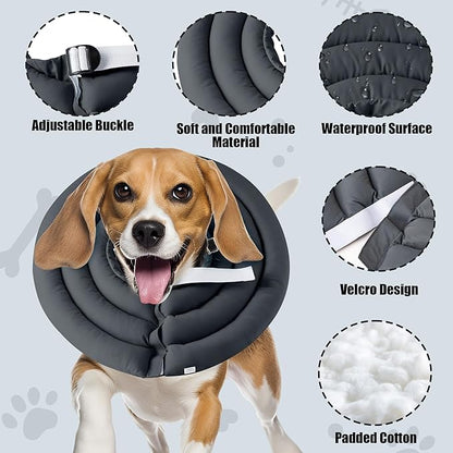 Soft Dog Cone Collar - Adjustable Recovery Cone for Medium Dogs After Surgery to Stop Licking, Waterproof Elizabethan Protective Neck Donut Collar Alternative for Pet Cat Puppy (Grey, M)