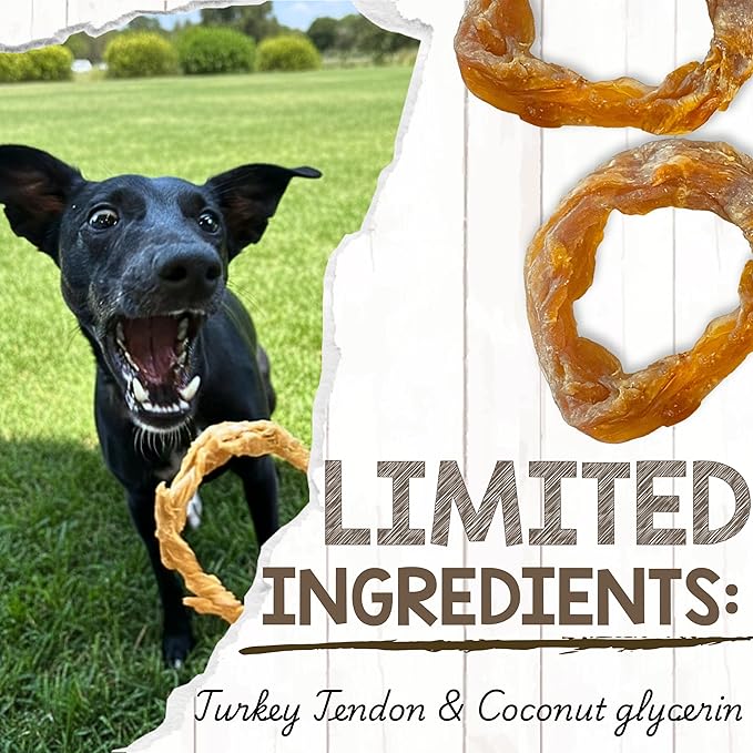 Nature Gnaws USA Turkey Tendon Rings for Dogs (8oz) - Delicious Grain Free Reward Snack for Small, Medium & Large Breeds - Premium Natural Dog Chew Treats