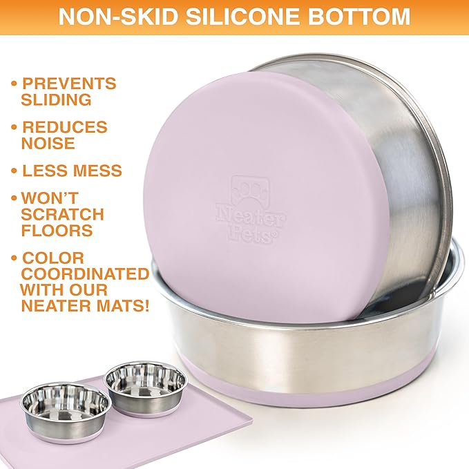 Neater Pet Brands Stainless Steel Dog Bowls with Non-Slip Rubber Bottom – Set of 2, 6 Cup (48 oz), Pink - Heavy Duty Metal Dog Bowl, Dishwasher Safe, Food or Water Bowl, Ideal for Large Dogs