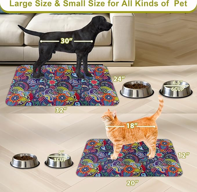 Dog Food Mats for Floors Waterproof Mat for Cat Food and Water Bowls - Absorbent Quick Dry Non Slip Mat for Pet Feeding