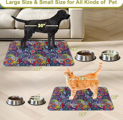 Dog Food Mats for Floors Waterproof Mat for Cat Food and Water Bowls - Absorbent Quick Dry Non Slip Mat for Pet Feeding