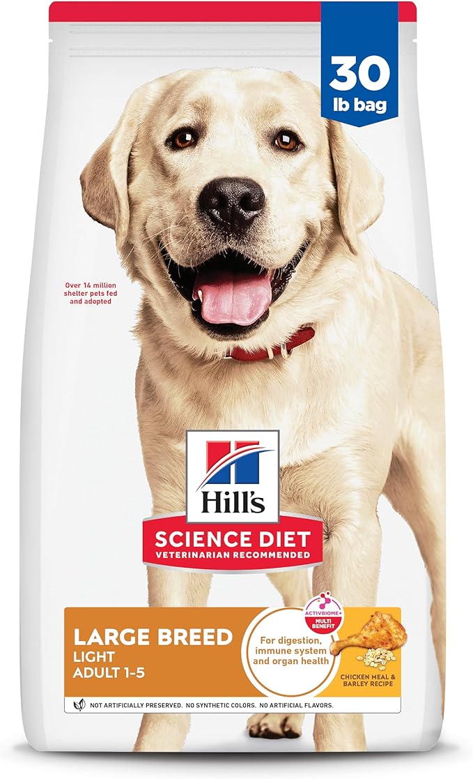 Hill's Science Diet Large Breed Light Adult Dry Dog Food 1-5, Quality Protein for Weight Management Support, Chicken & Barley, 30 lb. Bag
