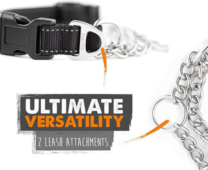Mighty Paw Martingale Dog Collar 2.0 | Trainer Approved Limited Slip Collar with Stainless Steel Chain & Heavy Duty Buckle - Modified Cinch Collar for Gentle & Effective Pet Training - Small, Black