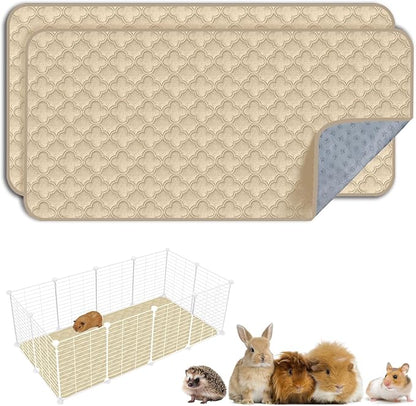 FunFurry Washable Guinea Pig Cage Liner - 2 Pack Reusable Washable Pee Pads，Waterproof Guinea Pig Bedding for Small Animal - Rabbit Bunny Hamster Puppy (Cream, 24" X 47" - 2 Pack)