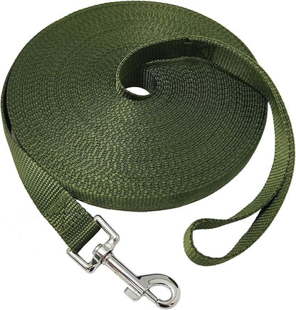 Nylon Training Dog Leash for Small Medium Large Dogs, 15ft 20ft 30ft 50ft Long Leash Dog/Puppy Lead for Obedience Recall Training, Camping (50ft, Green)