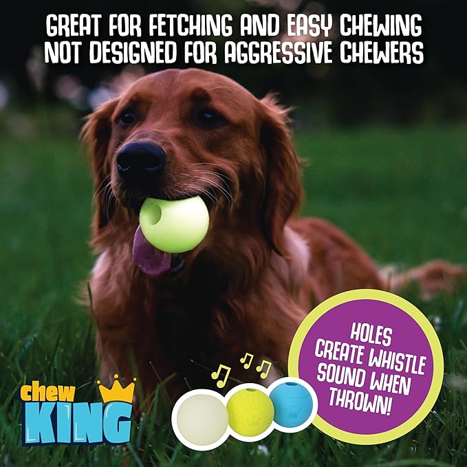 Chew King by Mammoth Glowing Fetch Ball, Dog Ball Toys, 3" Combo