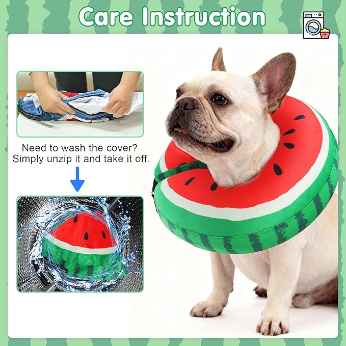 BEAUTYZOO Inflatable Dog Cone Collar to Stop Licking for Large Medium Small Dogs,Soft Dog Cone Alternative After Surgery,Comfortable Pet Recovery Collar&Cone Elizabethan Dog Neck Donut,Watermelon XL