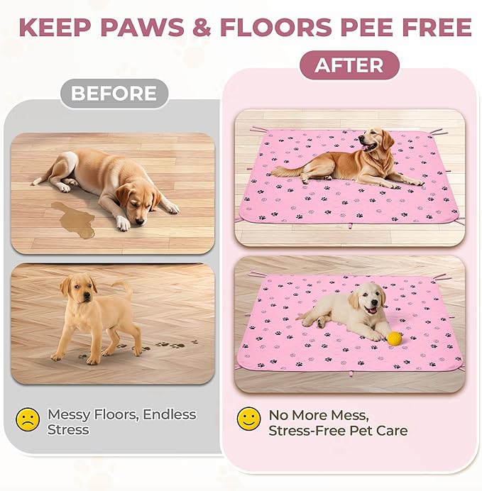 Fostanfly Washable Pee Pads for Dogs, 2 Pack Large 36"x41" Ultra-Absorbent and Leak-Proof Non-Slip Reusable Potty Training Pads for Dogs, Cats, Puppy, Potty of Add 8 Lanyards, Pink