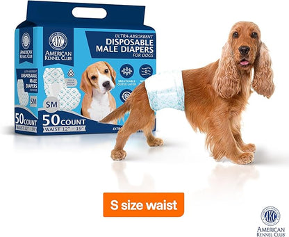 American Kennel Club Male Dog Wrap, Disposable Diapers with Wetness Indicator, Small, 50 Count