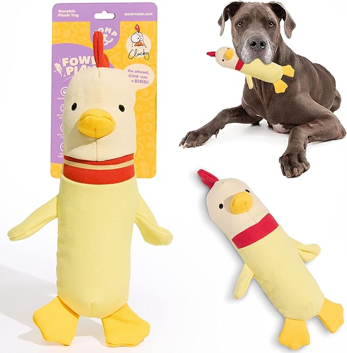 Yomp Chicken Dog Toy – Durable Stuffed, No Squeaker Dog Toys with Natural Canvas and Crinkle Paper – Interactive Stuffed Animal for Dogs (Clucky)