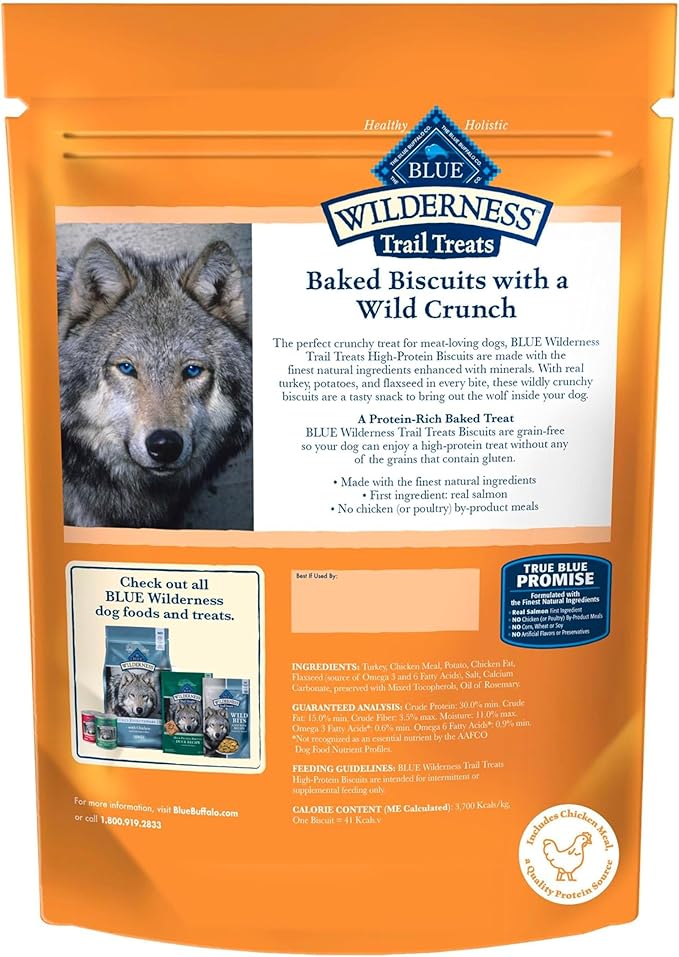 Blue Buffalo Wilderness Trail Treats High Protein Grain Free Dog Biscuits Crunchy Dog Treats, Turkey Recipe, 10-oz Bag