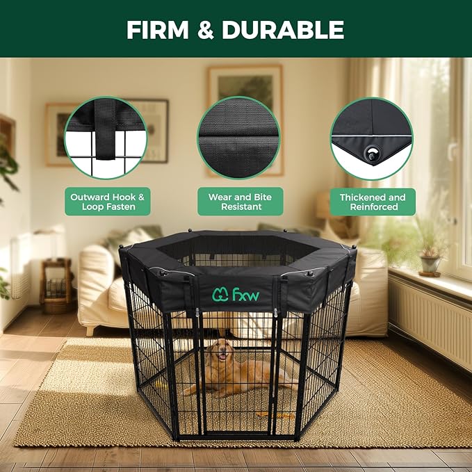 FXW Homeplus Indoor Dog Playpen with Hexagon Mesh Top Cover for Escape Prevention, 40 Inch 6 Panels Heavy Duty Dog Pen for Medium and Large Dogs, Black│Patented