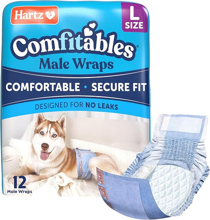 Hartz Comfitables Disposable Male Dog Wraps with Stretchy Waistband, Large 12 Count