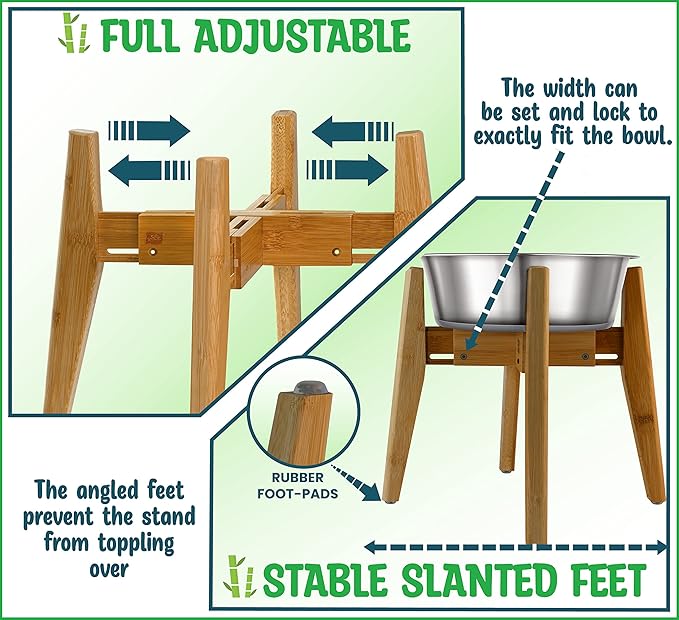 Dog Bowl Stand (12-inch High) - Ideal for Large Breeds, Adjustable, Elevates, Raises Pet Food Feeders, Water Dishes, Fountains - (Bowls not Included)