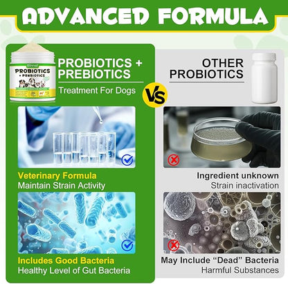Probiotics for Dogs - Probiotic Powder with 5 Billion CFU & Prebiotics, 12-Strain Formula for Digestive Health & Diarrhea Relief, Vet-Recommended for Sensitive Stomach 4.23oz