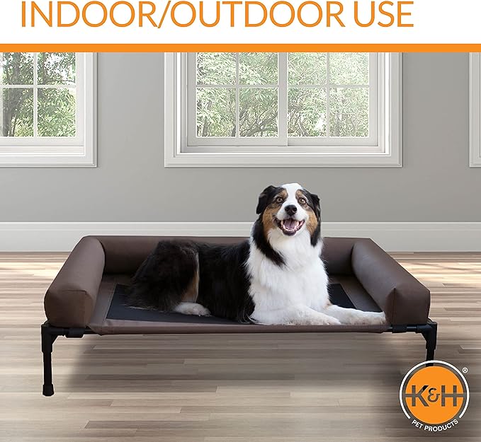 K&H Pet Products Bolster Dog Cot, Cooling Indoor Outdoor Elevated Cot Hammock Dog Bed with Removable Washable Bolsters, Washable Mesh Cover, Raised Metal Frame - Medium 32 X 25in Chocolate