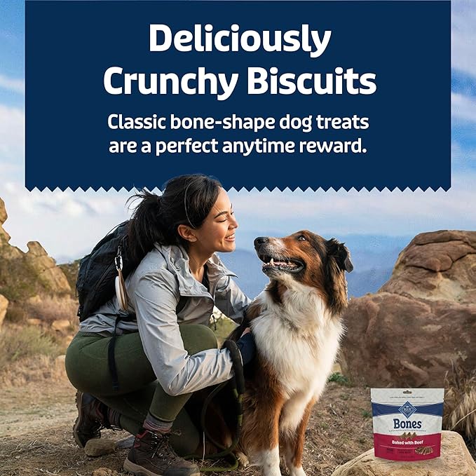 Blue Buffalo Bones Natural Crunchy Dog Treats Mini Dog Biscuits Beef, 12oz. Bag, 4 Count
