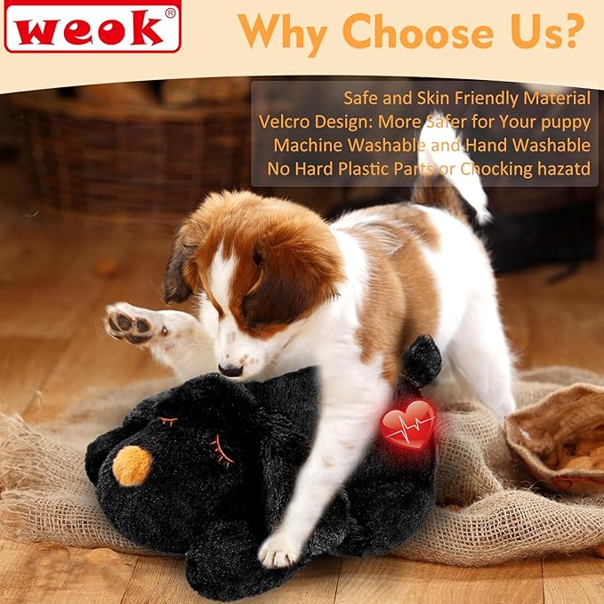 WEOK Puppy Heartbeat Toy for Separation Anxiety Relief, Heartbeat Stuffed Animal Anxiety Calming Behavioral Aid Plush Toy for Dogs Cats Pets