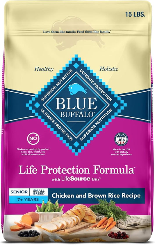 Blue Buffalo Life Protection Formula Small Breed Senior Dry Dog Food, Supports Joint Health and Immunity, Made with Natural Ingredients, Chicken & Brown Rice Recipe, 15-lb. Bag