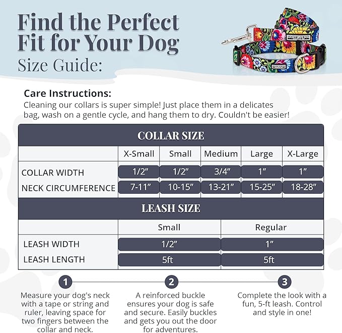 Lucky Love Dog - Easy Click Buckle Dog Collar with Leash Set Combo, Durable & Comfortable for Male & Female Dogs, Pet Collar for Small Dogs, Secure Fit - Blackbird Combo, X-Small