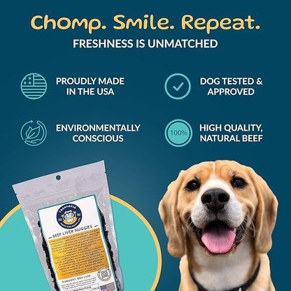 TREATOPIA Beef Liver Nuggies Dog Treats, 8 Ounce Bag - All-Natural, Sustainable, Healthy, High Protein, Hand-Trimmed, Slow-Roasted, Made in The USA, Nutritious, No Additives, No Fillers