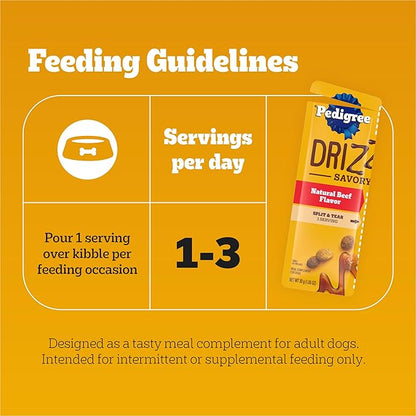 Pedigree Drizzlers for Dogs, Wet Dog Food Gravy Savory Sauce, Natural Beef Flavor, 60g Dual-Serving Pouch (22 Count, 44 Servings Total)