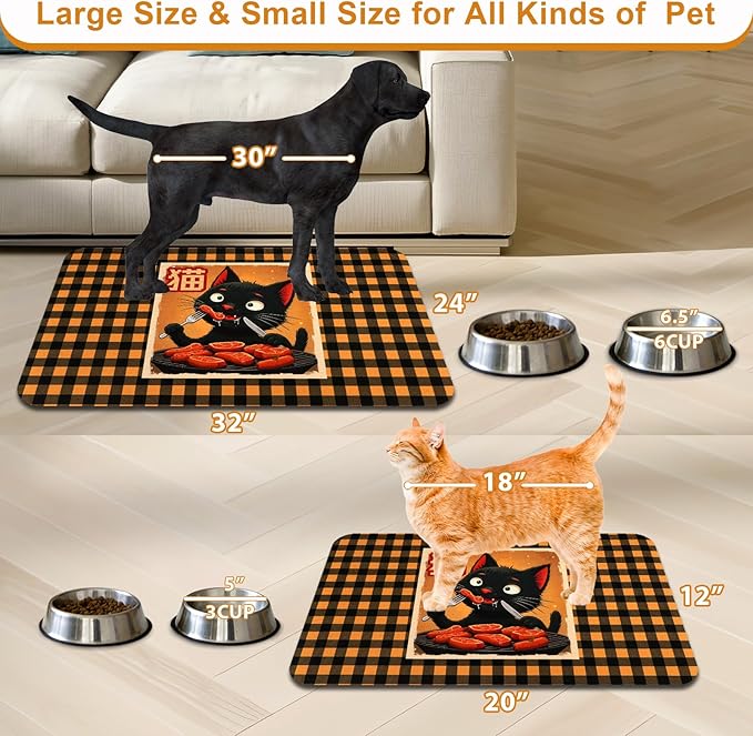 Dog Food Mats for Floors Waterproof Mat for Cat Food and Water Bowls - Absorbent Quick Dry Non Slip Mat for Pet Feeding