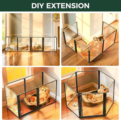 FXW AuraSpace Pro Acrylic Indoor Dog Playpen, Heavy-Duty with Metal Frame, 32" Height 6 Panels for Small and Medium Dogs, Black│Patented