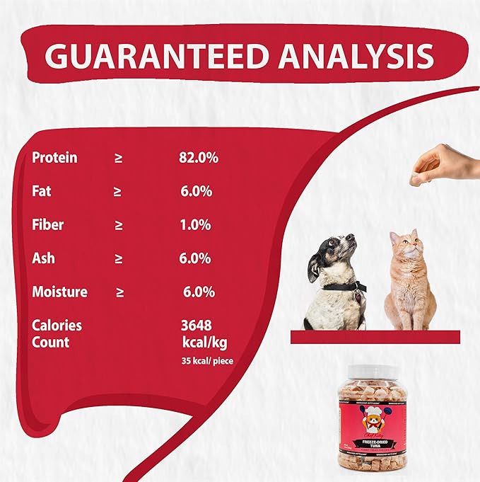 Tuna Cat Treats, 100% Wild Caught | Freeze Dried Dog Treats, High Protein | Grain-free, Single Ingredient Cat & Dog Food Toppers | No Additives or Preservatives | Inspected & Tested in USA | 7.4 oz