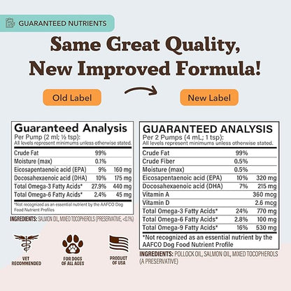 Natural Dog Company Wild Alaskan Salmon Oil Formula with Omega 3, Fish Oil for Dogs Supplement, Skin & Coat Dog Oil, Itchy Relief, Immune Support for Joints & Heart, Liquid Food Topper, 8 oz.