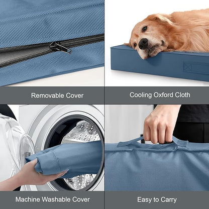 Outdoor Extra Large Dog Crate Bed, XXL Waterproof Dog Bed for Giant Breeds Dogs, 47x29 Inch Orthopedic Egg Crate Foam Pet Mat with Removable Cooling Cover, Blue
