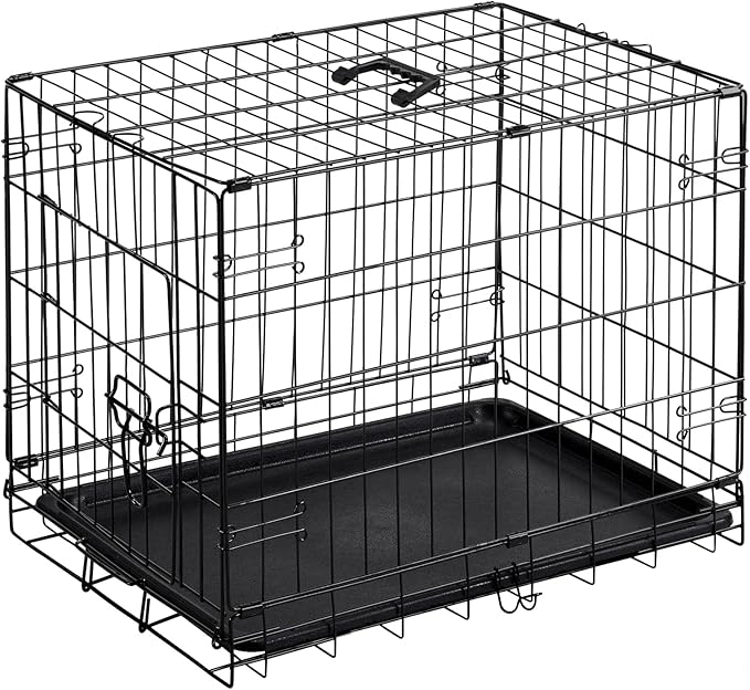 DUMOS Dog Crate, 24 Inch Small Single Door Dog Cage with Plastic Leak-Proof Pan Tray, Folding Metal Wire Pet Kennel for Indoor, Outdoor, Travel