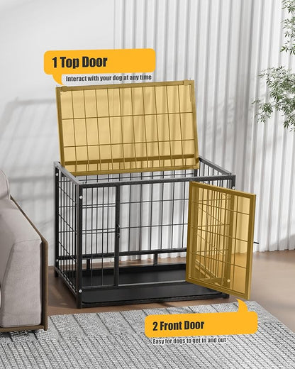 HIWOKK 27 Inch Dog Crate, Escape Proof Dog Cage with Dual Door Lock, Removable Tray for Easy Cleaning, Dog Kennel Indoor Outdoor Use