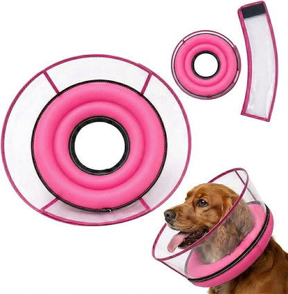 2-in-1 Soft Inflatable Dog Cone Collar Alternative with Enhanced Anti-Licking Guard Shield, Dog Collar After Surgery, Adjustable Recovery Cones for Large Medium Small Dogs and Cats(Pink, M+)