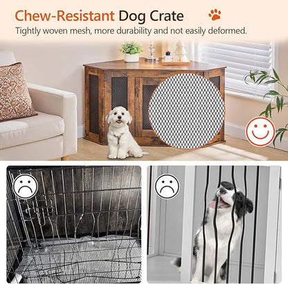 MAHANCRIS Corner Dog Crate Furniture, Wooden Dog Kennel End Table, Decorative Pet Crate Indoor Use, Furniture Style Dog House for Small Medium Dog, Dog Cage TV Stand, Rustic Brown DCRB0801
