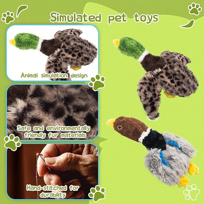 2-Pack Stuffing-Free Squeaky Dog Toys for Small & Medium Dogs – Hollow Body Plush Ducks with 6 Total Squeakers | Durable Pet Toys for Dogs | No Stuffing, for Pet Use Only