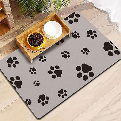 Dog Food Mat for Food and Water, Absorbent Pet Feeding Non-Slip Backing Cat Dog Bowl Mat No Stains Quick Dry Placemat with Footprints for Messy Brown,20"×12"