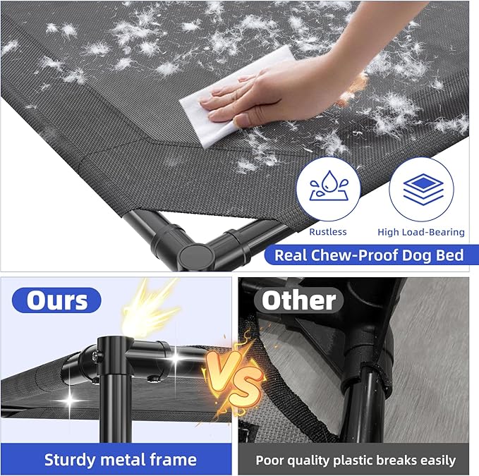 Simple Trending Elevated Dog Bed for Large Dogs, Waterproof Raised Dog Cot with Washable Mesh, Cooling Breathable Pet Bed for Outdoor, 42" x 31", Black