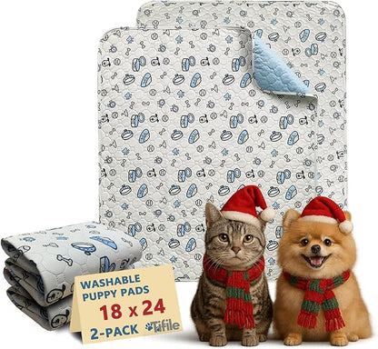 Washable Pee Pads for Dogs, 2 Pack Reusable Puppy Pads, Absorbent Whelping Pads with Bone Print, Non-Slip Waterproof Pet Training Pads for Couch, Crate, Potty Training - 18x24in