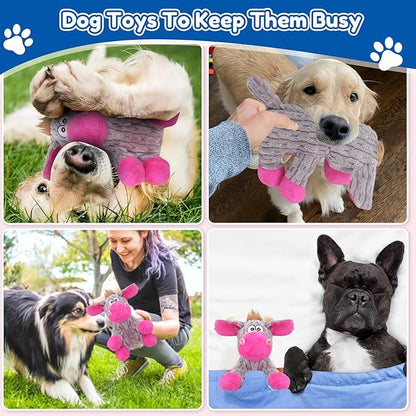 Plush Chew Toys for Large Dogs, Tough Crinkle Stuffed Animal Squeaky Interactive Toys for Small Medium Large Dogs, Keep Them Busy, Big Pet Toys