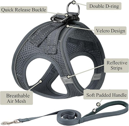 Dog Harness with Leash Set, No Pull Adjustable Reflective Step-in Puppy Pet Vest Harnesses for Small Medium Large Dogs and Cats,Grey S