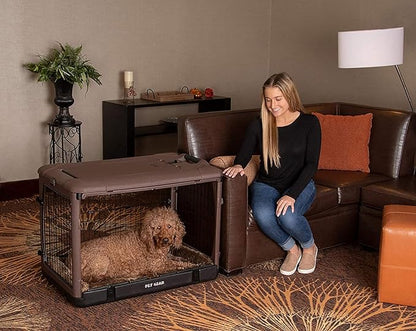 Pet Gear “The Other Door” 4 Door Steel Crate for Dogs/Cats with Garage-Style Door, Includes Plush Bed + Travel Bag, No Tools Required, New Chocolate, 36 Inch