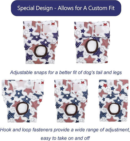 CuteBone Dog Diapers Female Washable Small Medium Large 3 Pack Reusable Doggie Diapers 4th of July Puppy Period Pants for Doggy Heat Cycle Peeing