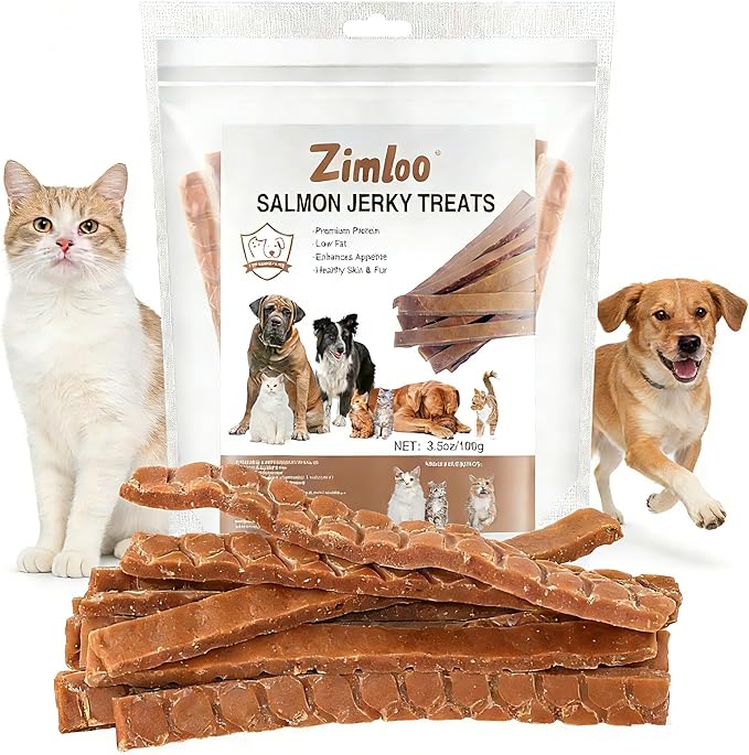 Salmon Sticks Dogs & Cats Treats, Real Salmon Tender Strips, High Protein Low Fat Healthy Ingredient Chew Training Snacks