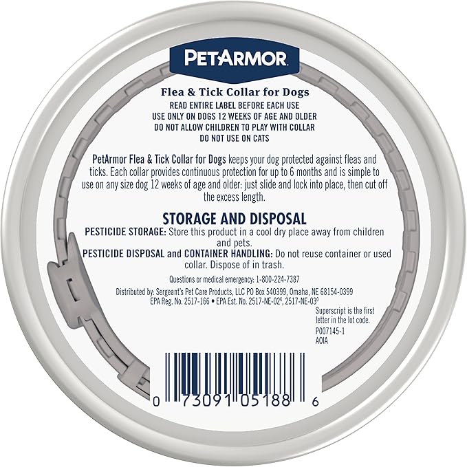 PetArmor Flea & Tick Collar for Dogs, Kills Fleas & Ticks, Long Lasting Protection for 6 Months, Water Resistant, One Size Fits All, 2 Collars
