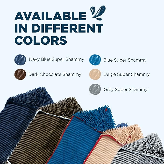 Soggy Doggy Super Shammy Dog Towel – Absorbent Microfiber Chenille Pet Towel for Drying Wet Dogs, Muddy Paws, Quick Dry Dog Shammy with Hand Pockets, Machine Washable – Navy Blue, 31” x 14”