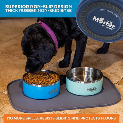 Master Pet Supply Stainless Steel Dog Bowls - 64 oz, Heavy Duty - Navy Blue, Double Wall Extra-Thick Insulated, Non-Slip Pet Water Bowl for Dogs, Cats & Pets, Anti Rust Metal, Dish Washer Safe