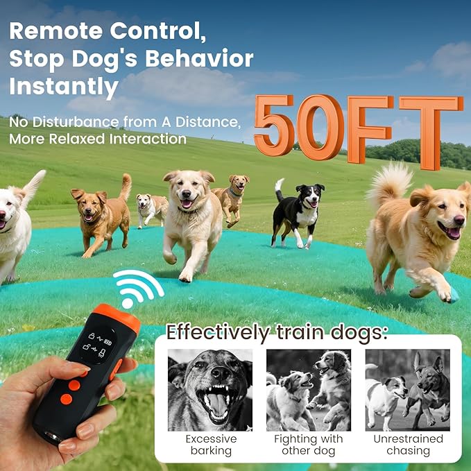 Anti Barking Device for Dogs, Ultrasonic Dog Bark Deterrent - 35ft Range, Rechargeable Bark Control Device with HD Display and LED Flashlight, Safe for Small, Medium & Large Dogs