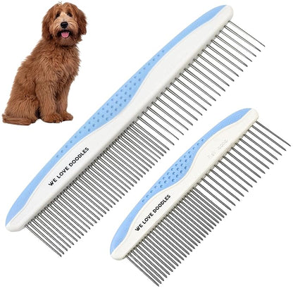Metal Dog Combs for Grooming Matting, Doodle Brush, Dematting Pet Comb, Grooming Tools, Detangler Brush, Dematting Tools for Dogs, 2 Pack