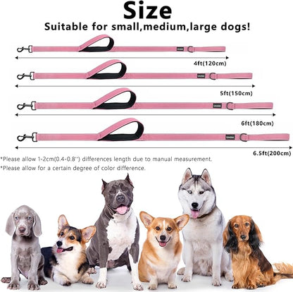 Dog Leash 4ft Long, Double Handle Dog Leash for Safety Control Training, Heavy Duty Dog Leads with Traffic Padded Handles, Reflective Leashes for Small Medium Large Dogs(4ft, Pink)